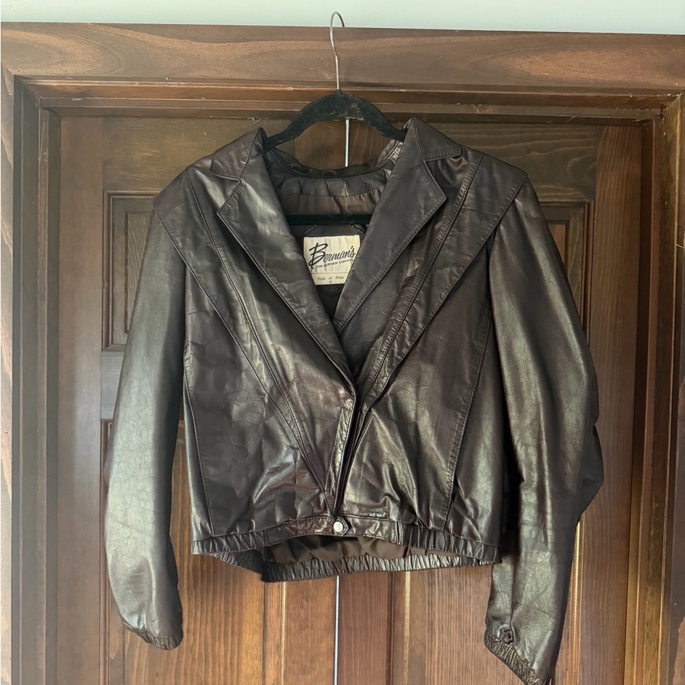 Vintage 80s Berman’s The Leather Experts Cropped Bomber Jacket - Size 12